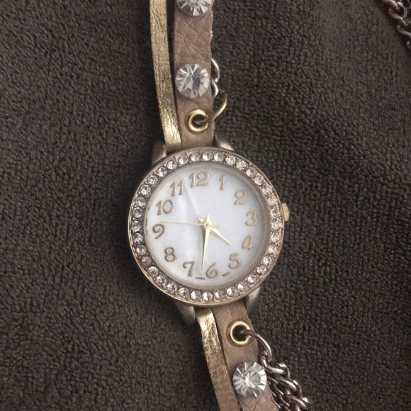 Wrap Around Gold Watch with Rhinestones - Picture 3 of 5